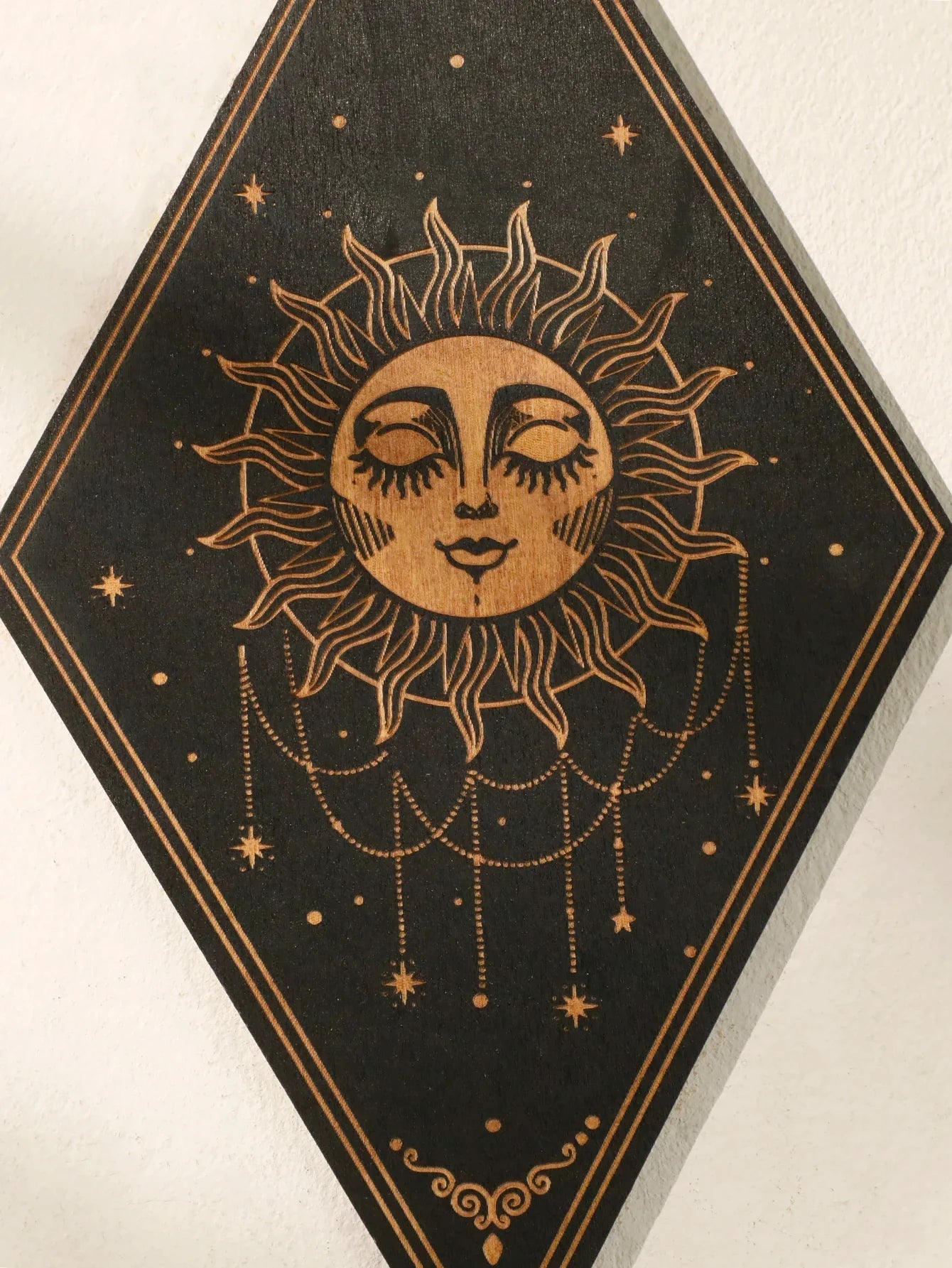 🌙 Wooden Witchy Wall Hanging – Gothic Moon, Sun, Stars & Snake Boho Decor for Mystical Bedrooms & Crafty Corners