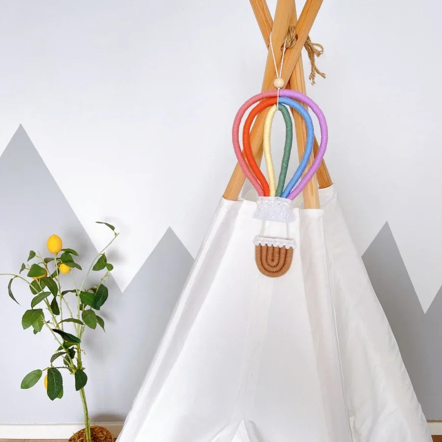 1pc colorful hot air balloon woven pendant rainbow rope home decor boho children's room baby decoration Hanging Ornament