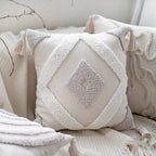 Boho Tufted Cushion Cover – Handcrafted Geometric Pillowcase with Tassels