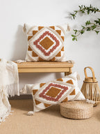 Geometric Tufted Pillow Cover With Tassels – Boho Home Decor Accent for Couch, Bed & Living Room