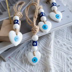 🧿 Evil Eye Glass Wall Hanging with Braided Rope – Handmade Mediterranean Charm