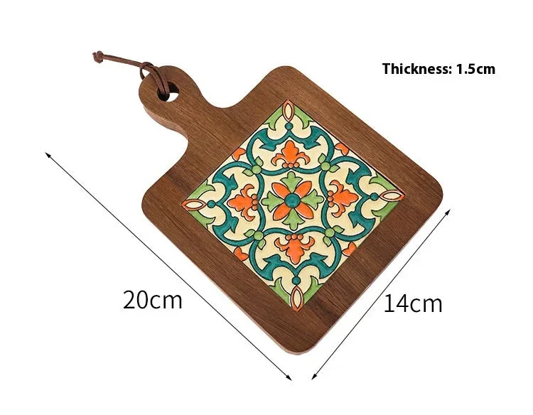 Boho Wood & Decorative Tile Trivet