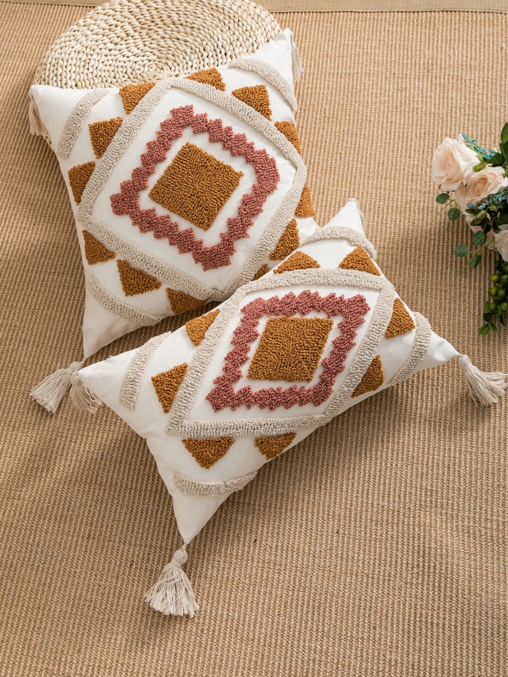 Symmetrical Geometric Stripes Pillow Cover – Boho Home Decor Accent for Sofa, Bed, or Chair