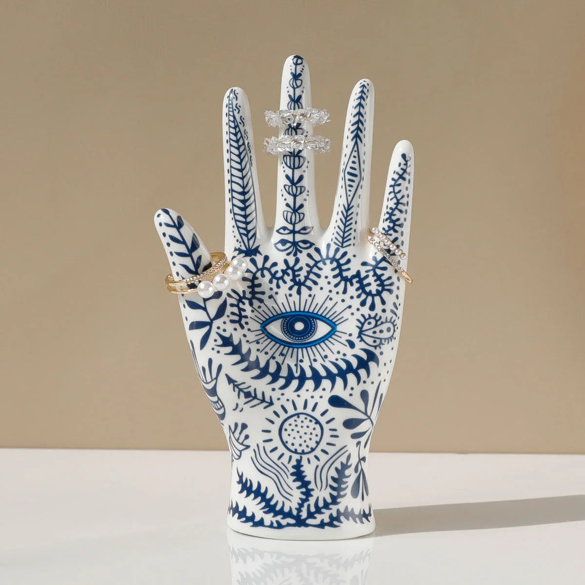 Ceramic Evil Eye Hand Jewelry Holder
