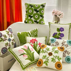 Flower Embroidered Plush Throw Pillow Cover – Minimalist Boho Cushion for Sofa, Bed, or Chair | 18x18 Inch | Garden-Inspired Housewarming Gift