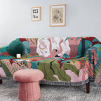 Forest Dancer Throw Blanket – Jungle Leaves Sofa Cover with Tassels