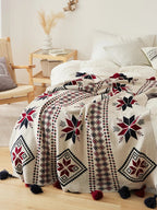 Bohemian Snowflake Fringed 100% Cotton Knit Throw Blanket