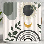 Abstract Bohemian Shower Curtain Arch Sun Moon Phases Boho Leaf Modern Minimalist aesthetic line geometric decorative Bathroom Home Decor Cat Leaves Mountains Outdoors