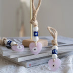 🧿 Evil Eye Glass Wall Hanging with Braided Rope – Handmade Mediterranean Charm