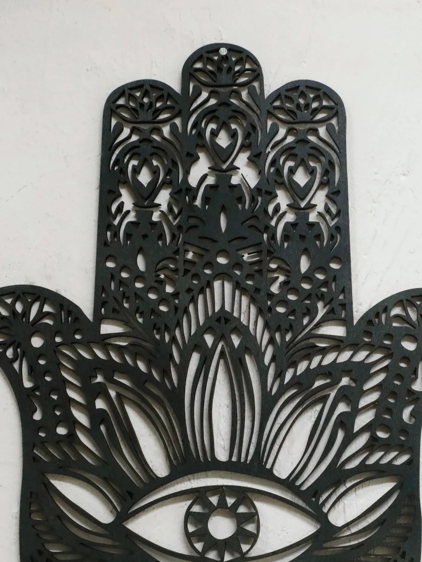 Wooden Gothic Hamsa Hand Wall Hanging – Evil Eye Ornament for Boho Home Decor, Dorm, or Table Display