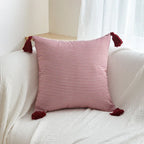 Classic Striped Cushion Cover 45x45cm Hawthorn Red Ivory Fabric Pillow Cover Boho Home Decoration Decor Pillowcase Tassels