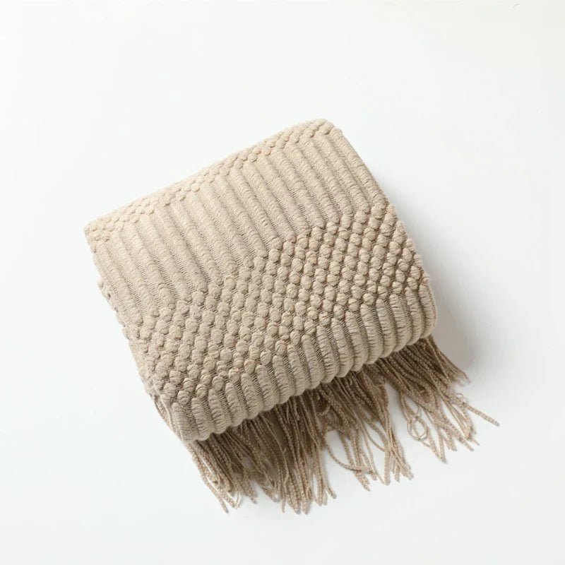 Soft Knit Fringe Throw Blanket