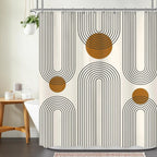 Abstract Bohemian Shower Curtain Arch Sun Moon Phases Boho Leaf Modern Minimalist aesthetic line geometric decorative Bathroom Home Decor Cat Leaves Mountains Outdoors