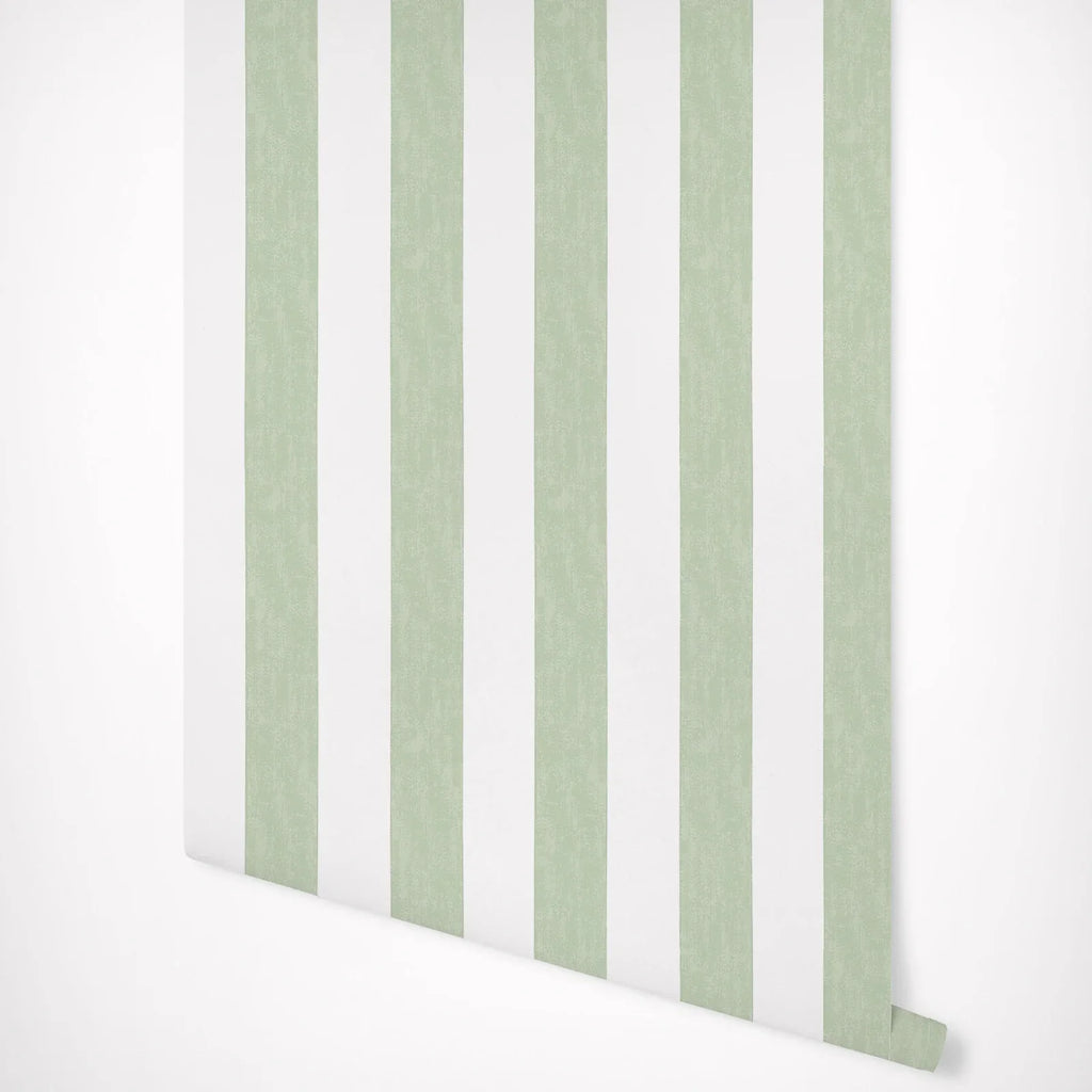 Modern Green & White Striped Wallpaper – Peel and Stick, Waterproof Wall Mural