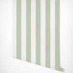 Modern Green & White Striped Wallpaper – Peel and Stick, Waterproof Wall Mural