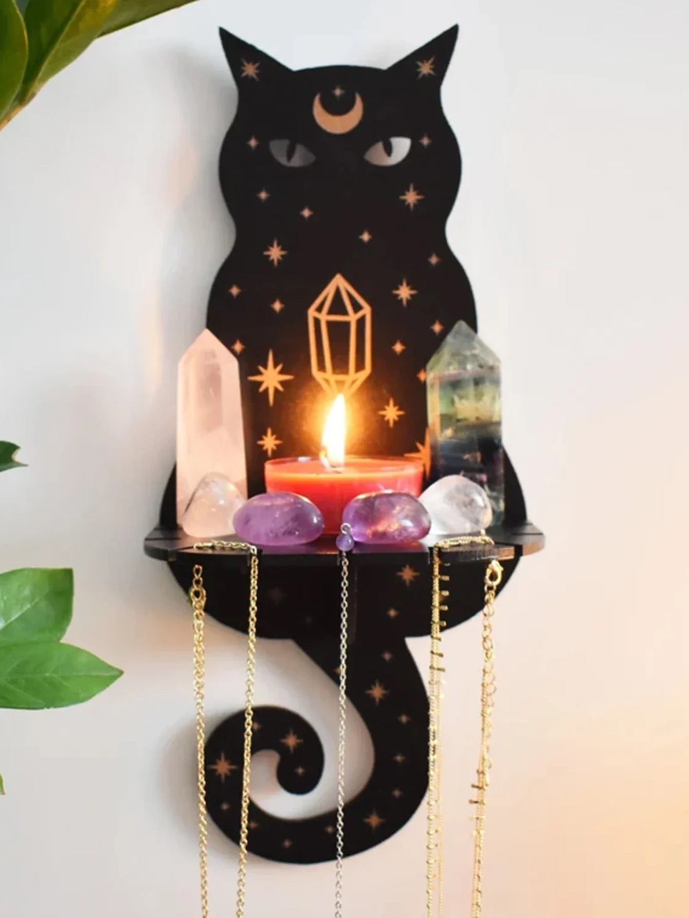 Animal Shaped Moon Phase Crystal Wall Shelf