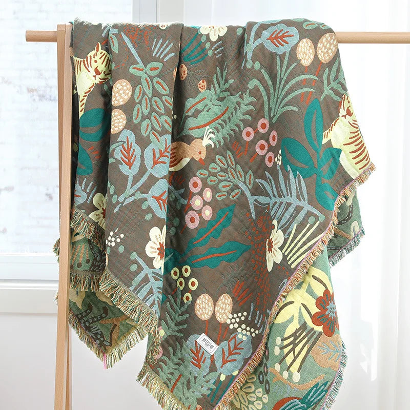 Jungle Tiger Cotton Throw Blanket