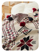 Bohemian Snowflake Fringed 100% Cotton Knit Throw Blanket