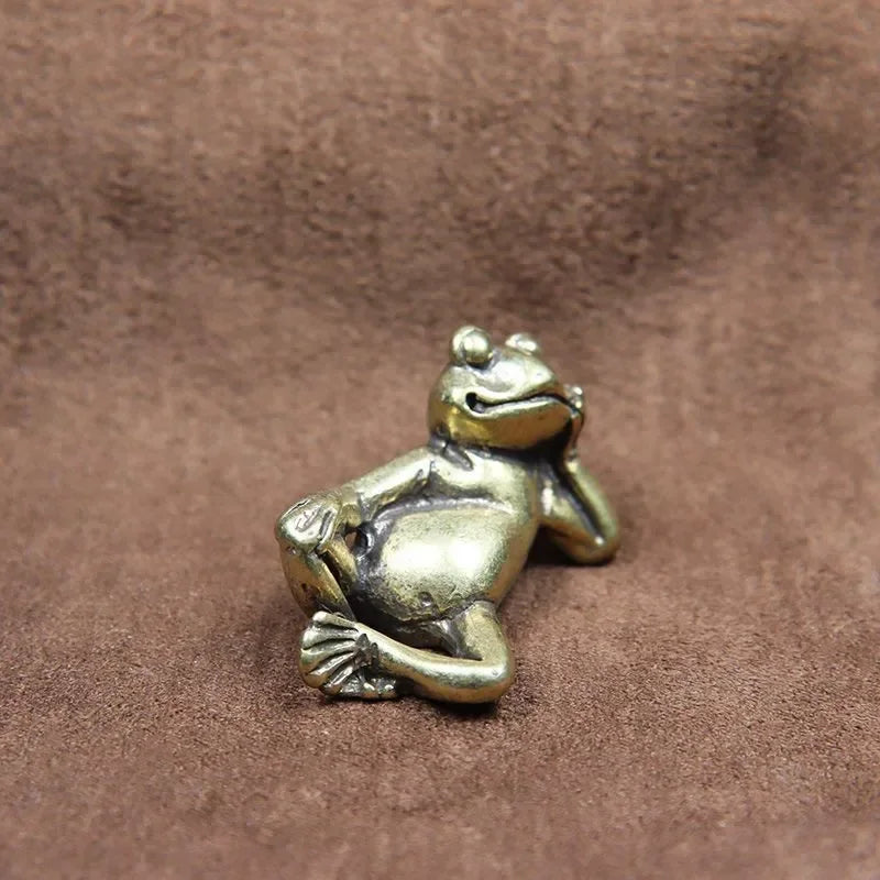 Mini Brass Sleeping Frog Figurine