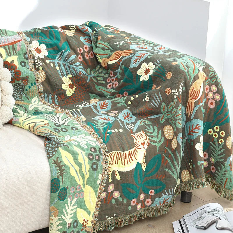 Jungle Tiger Cotton Throw Blanket
