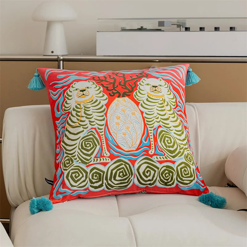 Vintage Velvet Animal Print Pillow Cover – Double-Sided Decorative Cushion for Boho & Eclectic Homes