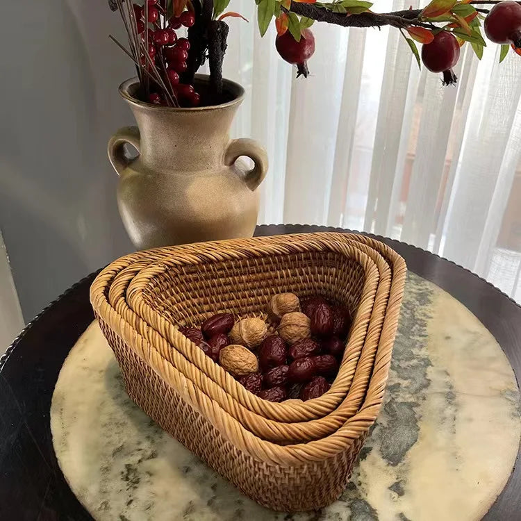 Handwoven Rectangular Rattan Basket – Boho Wicker Storage Bin for Fruit, Snacks, Tea, Bread, or Home Organization