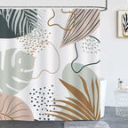 Abstract Bohemian Shower Curtain Arch Sun Moon Phases Boho Leaf Modern Minimalist aesthetic line geometric decorative Bathroom Home Decor Cat Leaves Mountains Outdoors