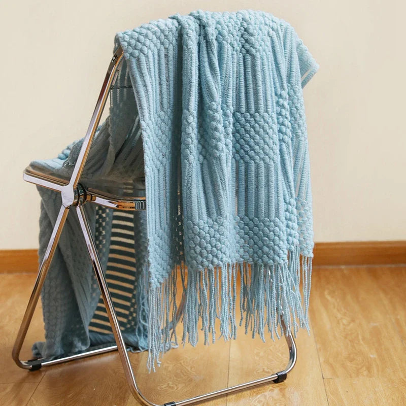 Soft Knit Fringe Throw Blanket