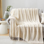 Soft Knit Boho Throw Blanket – Lightweight Acrylic Travel & Home Decor Accent with Fringe