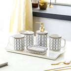 Ivory Porcelain & Gold-Plated Ceramic Bathroom Set – Black