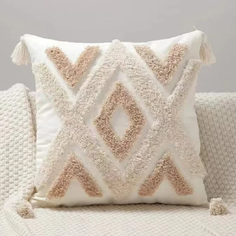 Nordic Bohemian Geometric Plush Pillow Covers with Tassels