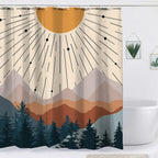 Abstract Bohemian Shower Curtain Arch Sun Moon Phases Boho Leaf Modern Minimalist aesthetic line geometric decorative Bathroom Home Decor Cat Leaves Mountains Outdoors