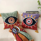 Evil Eye Tufted Embroidered Throw Pillow Cover – Bohemian Cushion Case