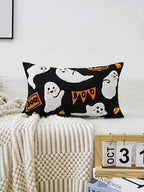 Halloween Ghost Embroidered Pillow Cover – Spooky Chic Accent for Sofa, Chair, or Bed