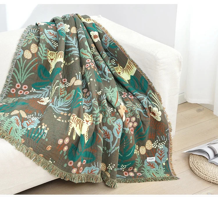 Jungle Tiger Cotton Throw Blanket