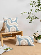 Blue & White Abstract Geometric Embroidery Pillow Cover – Boho Home Decor Accent