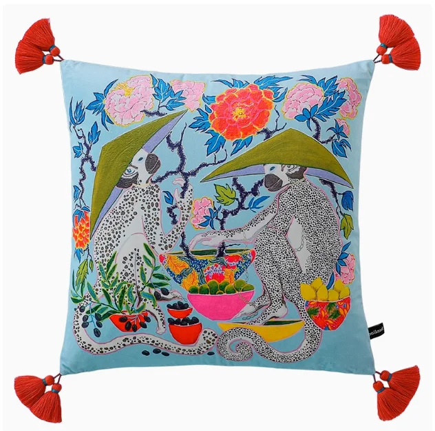 Vintage Velvet Animal Print Pillow Cover – Double-Sided Decorative Cushion for Boho & Eclectic Homes