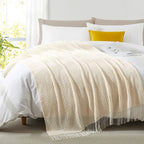 Soft Knit Boho Throw Blanket – Lightweight Acrylic Travel & Home Decor Accent with Fringe
