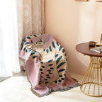 Textile City Ins Pink Girl Cat Throw Blanket – Woven Cotton Tapestry Sofa Cover & Picnic Mat