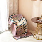 Textile City Ins Pink Girl Cat Throw Blanket – Woven Cotton Tapestry Sofa Cover & Picnic Mat