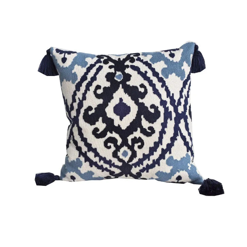 Bohemian Embroidered Cotton Throw Pillow Cover – 18 x 18 or 12 x 24 inches – Decorative Cushion for Sofa, Bed, or Lounge