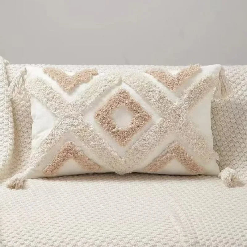 Nordic Bohemian Geometric Plush Pillow Covers with Tassels