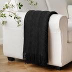 Boho Knit Throw Blanket – Soft Lightweight Acrylic Blanket with Tassels