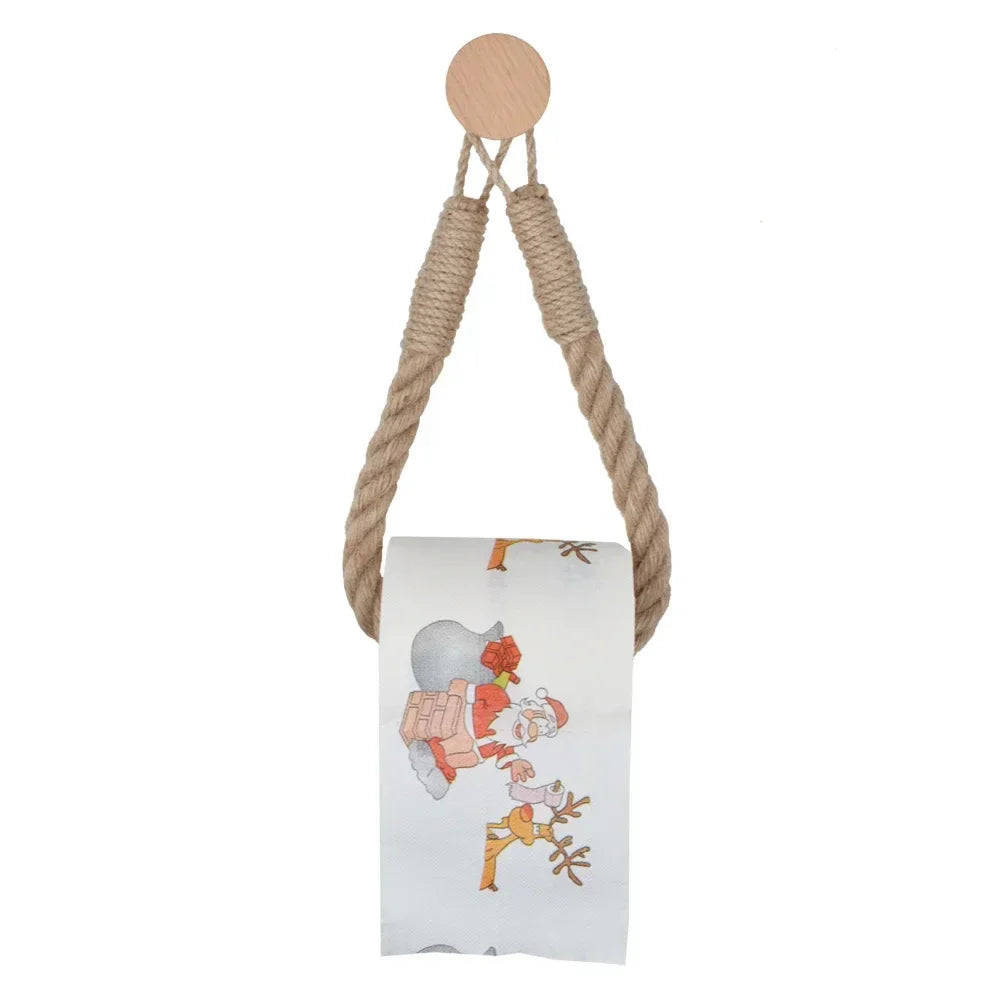 Boho Rope Toilet Paper Holder – Nail-Free Wall Mounted Handtowel Rack for Bathroom Storage & Decor