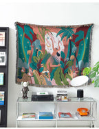 Forest Dancer Throw Blanket – Jungle Leaves Sofa Cover with Tassels