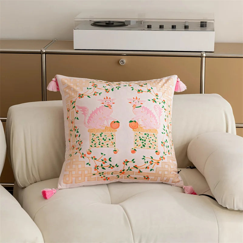 Vintage Velvet Animal Print Pillow Cover – Double-Sided Decorative Cushion for Boho & Eclectic Homes