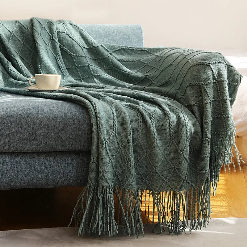 Soft Knit Fringe Throw Blanket