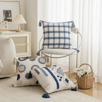 Nordic Tufted Cushion Cover – Geometric Stripe & Grid Crochet with Tassels for Sofa, Bed & Home Decor