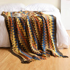 Boho Woven Throw Blanket – Zigzag Stripes with Tassels, Soft & Lightweight Decorative Blanket