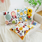 Boho Home Decor Floral Embroidered Pillow Cover – Square Decorative Cushion Case for Sofa & Home
